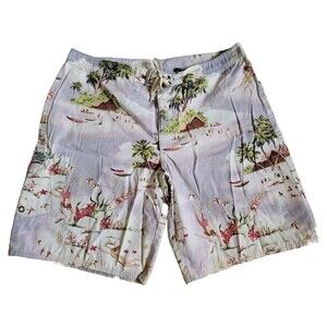 Rare Polo Ralph Lauren Palm Tree Island Aloha Diver Retro Swim Trunks, 34 EUC